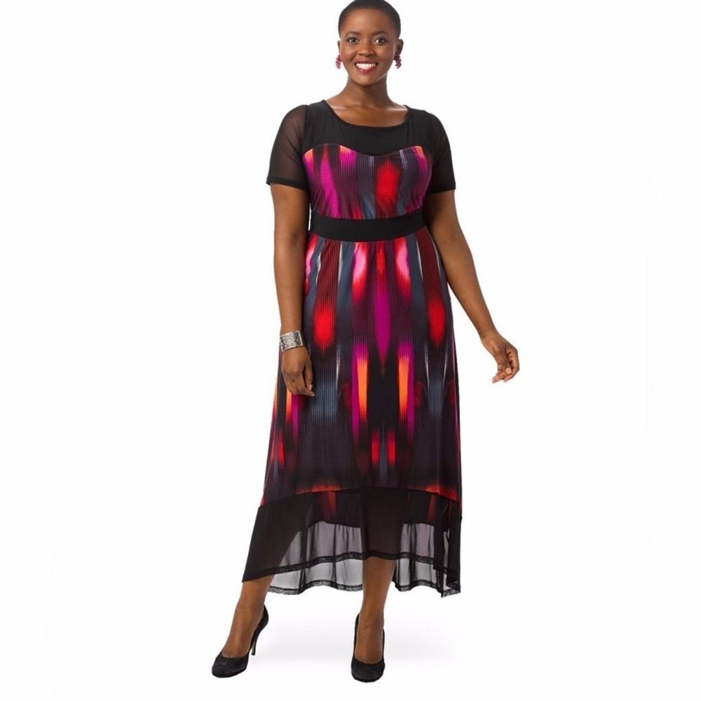 IGIGI‎ Womens 12 NWT Cocktail Dress Empire Waist Mesh High Low Hem Bold Print